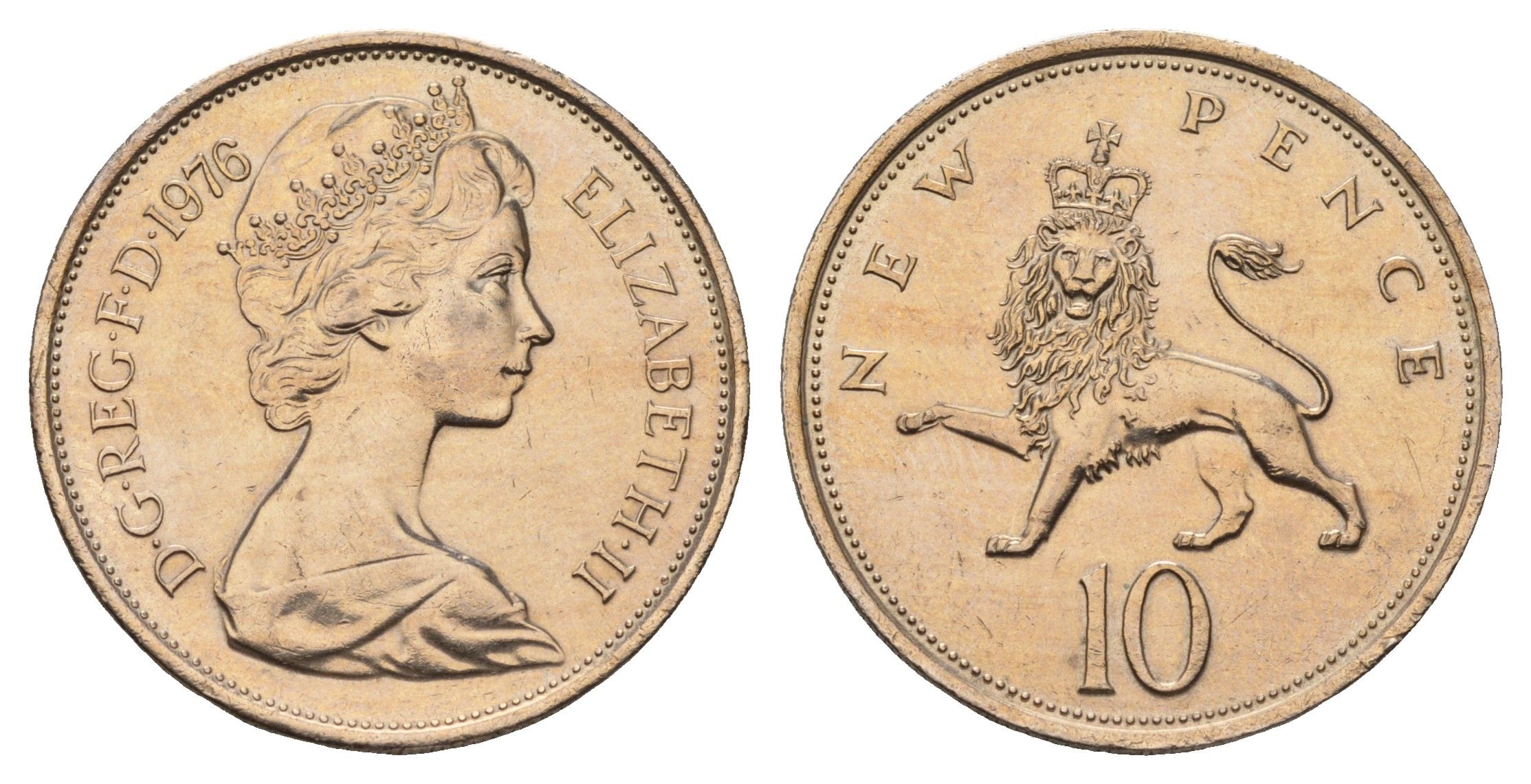 Великобритания 10 пенсов 1976 Елизавета II (1952-2022) KM 912, Spink 4231 (F1) медно-никель UNC 4675-646