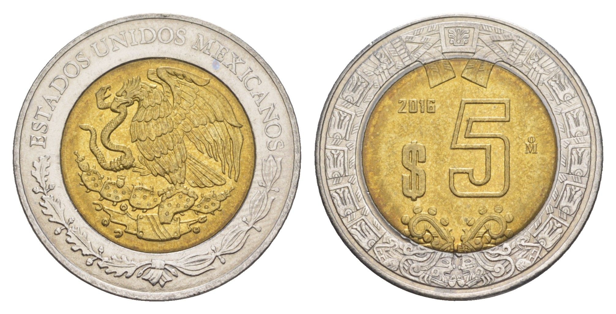 Мексика 5 песо 2016 Mo KM 605 биметалл UNC 4637-713