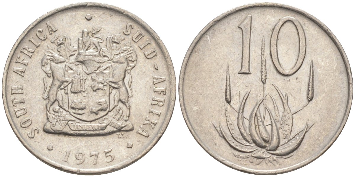 ЮАР 10 центов 1975 герб, цветок АЛОЭ KM 85 никель 219-1247