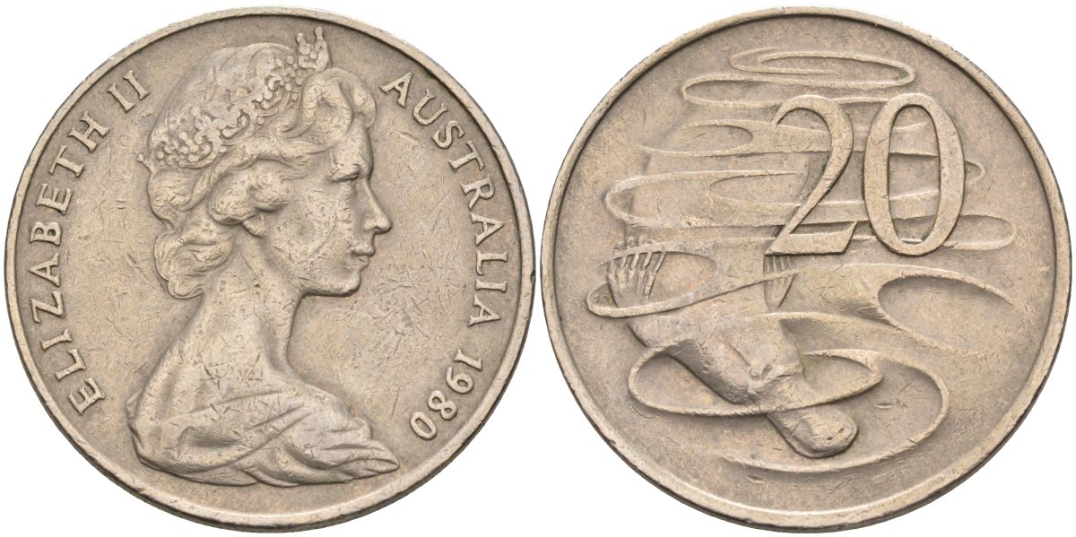 Австралия 20 центов 1980 Елизавета II (1952-), утконос KM 66 медно-никель 4131-922