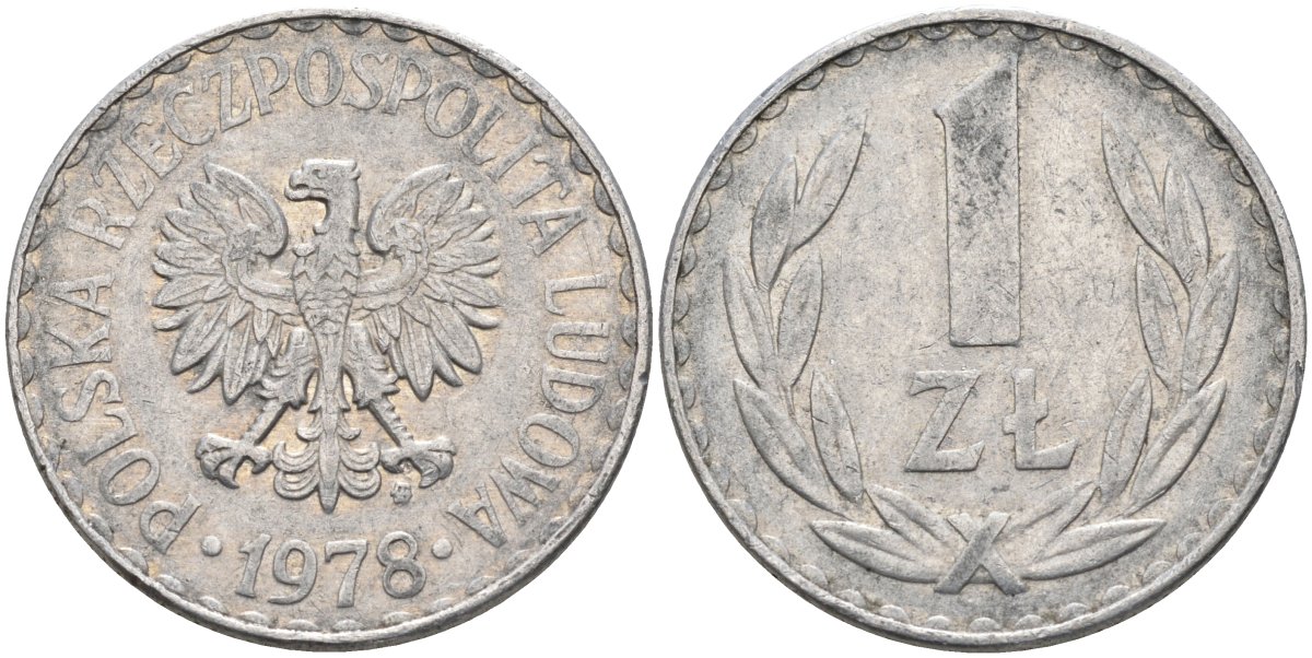 Польша 1 злотый 1978 MW, Народная Республика KM 49.1, Parchimowicz 213p алюминий 4182-234
