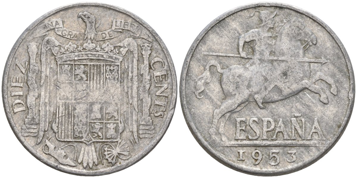 Испания 10 сентимо 1953 Франсиско Франко (1939 - 1975) KM 766 алюминий 4155-253