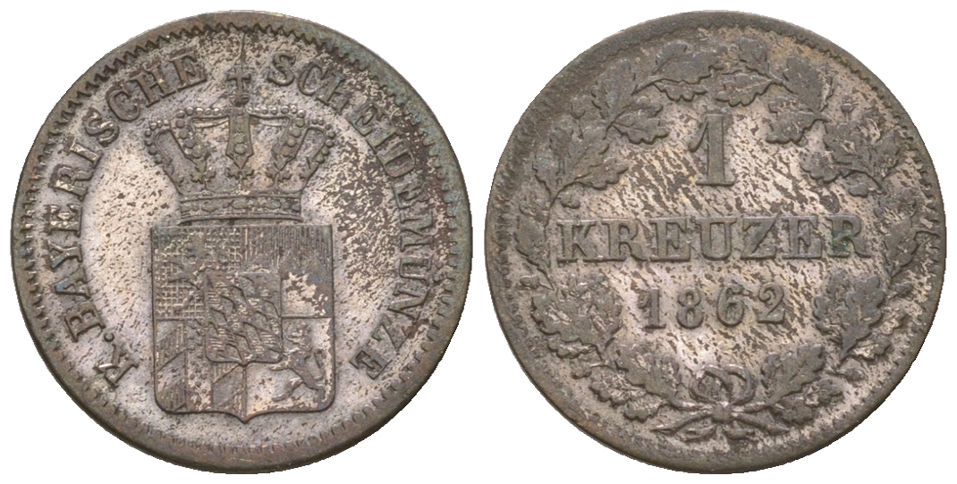 Бавария 1 крейцер 1862 Максимилиан II (1848-1864) KM 473 серебро 4576-1123