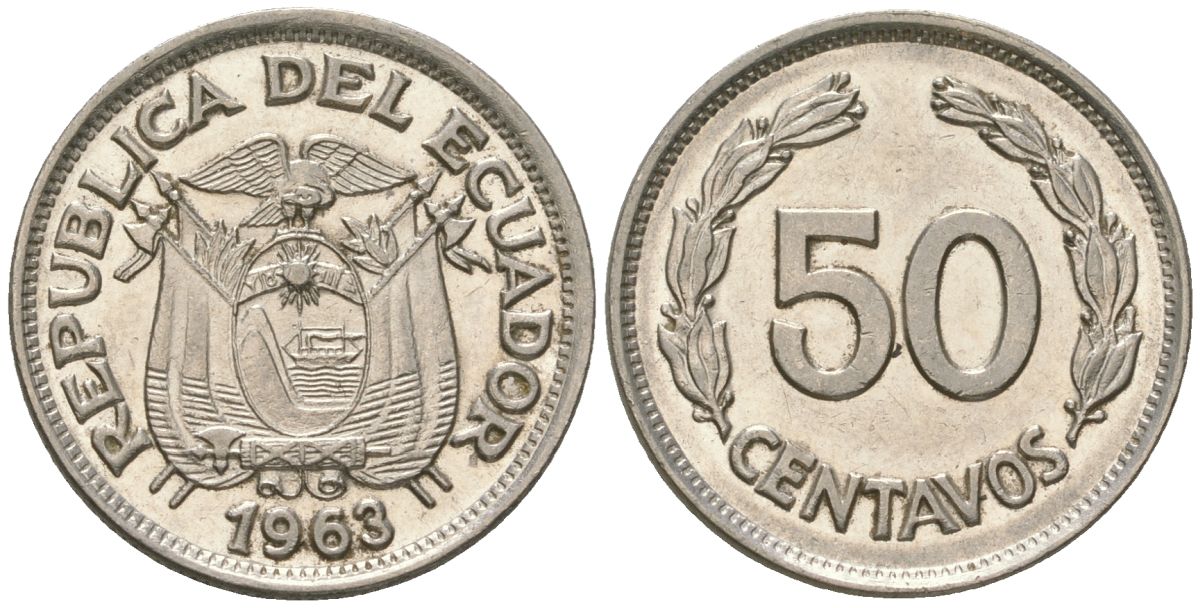 Эквадор 50 сентаво 1963 KM 81 сталь плакированная никелем aUNC 4448-953