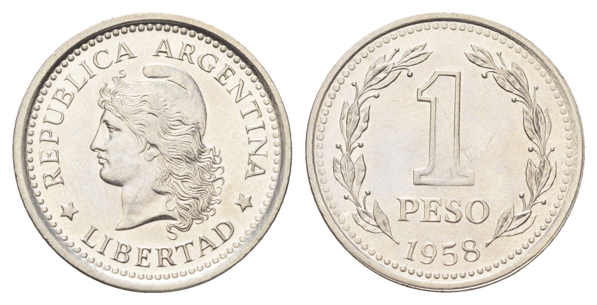 Аргентина 1 песо 1958 KM 57 сталь плакированная никелем UNC 4662-722