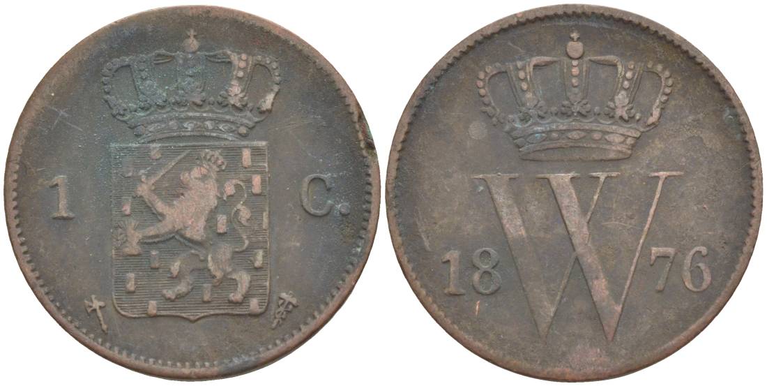 НИДЕРЛАНДЫ 1 ЦЕНТ 1876 ВИЛЛИАМ III (1849-1890) KM 100 медь 219-617