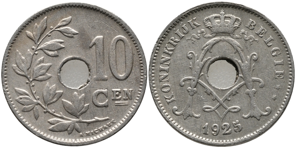 БЕЛЬГИЯ 10 САНТИМОВ 1925 BELGIE KM 86 медно-никель 4179-1045
