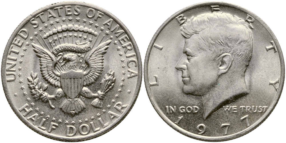 США 1/2 ДОЛЛАРА ( 50 ЦЕНТОВ ) 1977 ДЖОН КЕННЕДИ KM А202b медь плакированная медно-никелем 1523-512