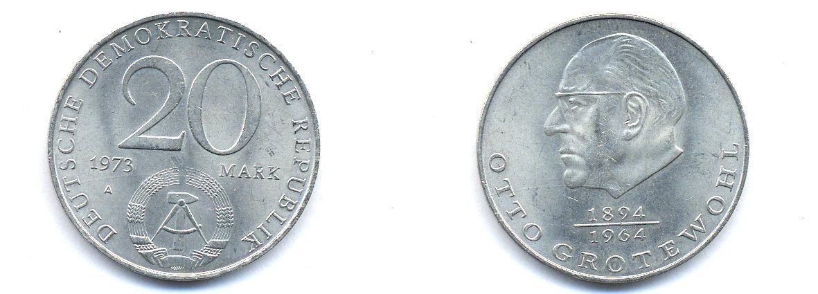 ГДР 20 марок 1973 А, Отто Гротеволь (1894-1964) KM 47 медно-никель 3333-435