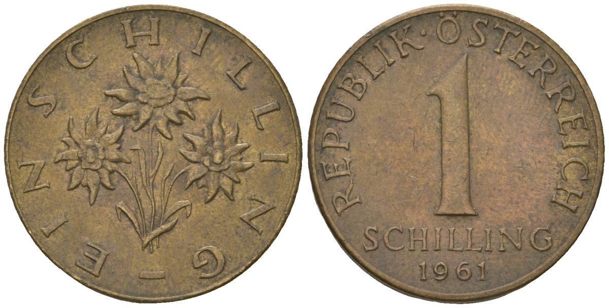 Австрия 1 шиллинг 1961 KM 2886 алюминиевая бронза 4589-326