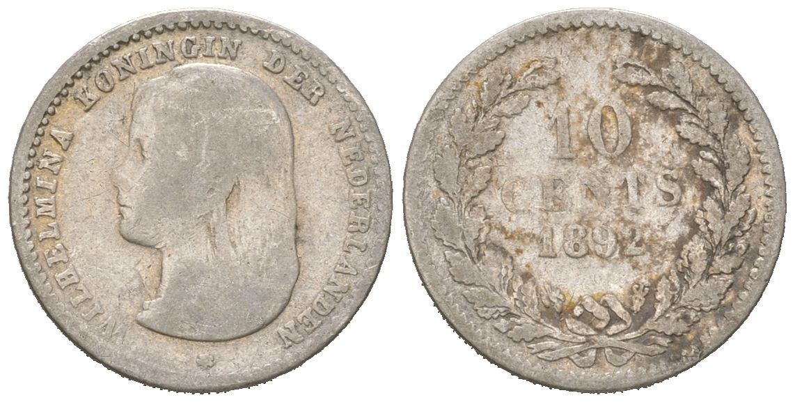 Нидерланды 10 центов 1892 Вильгельмина (1890-1948) KM 116 серебро 4152-1017