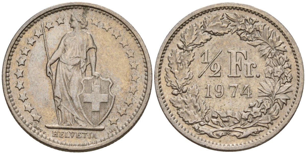 Швейцария 1/2 франка 1974 KM 23a медно-никель 4189-445
