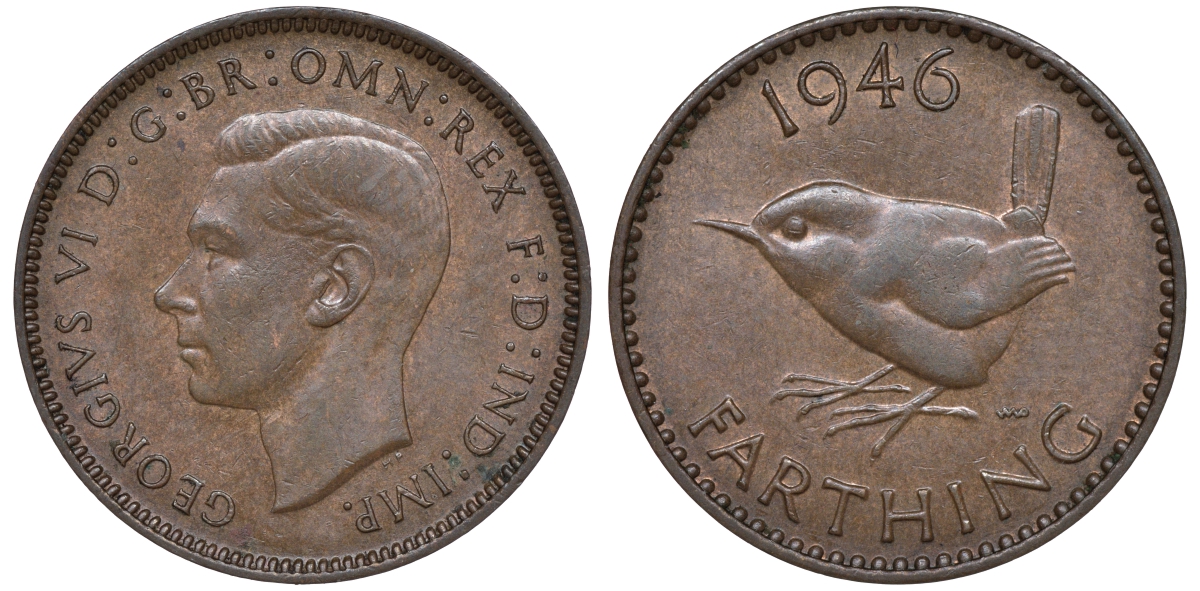 Великобритания 1 фартинг 1946 Георг VI (1936-1952) KM 843, Spink 4116 бронза 4609-1056
