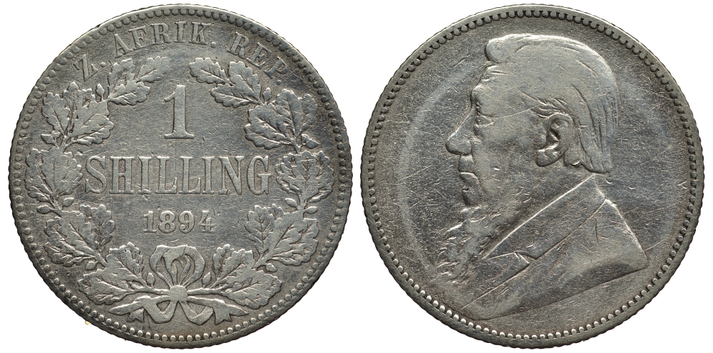 ЮАР 1 шиллинг 1894 ZAR, Крюгер KM 5 серебро 1528-824
