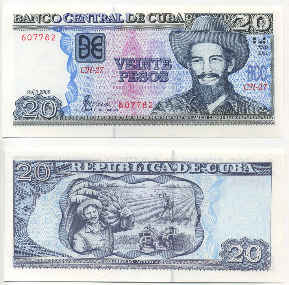 Куба 20 песо 2005 Камило Сьенфуэгос Pick 122 b бумага UNC (пресс) 7222-5-2-1