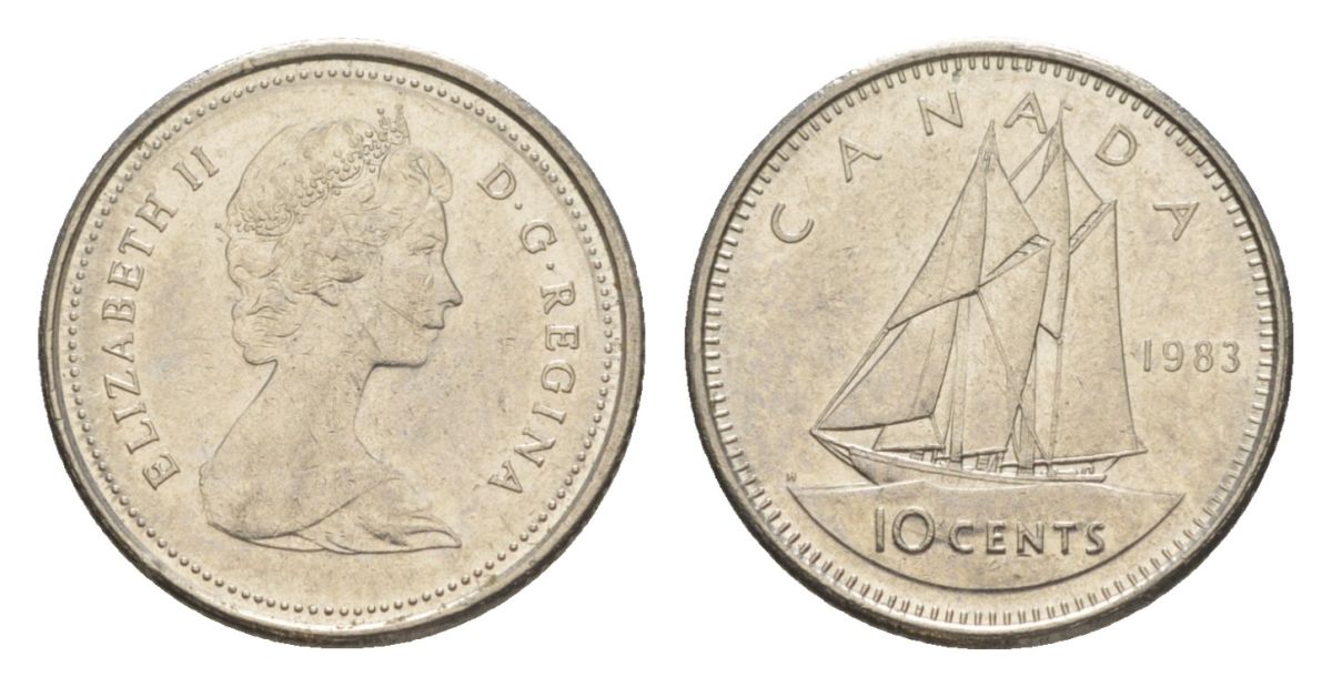 Канада 10 центов 1983 Елизавета II (1952-2022), парусник KM 77 никель 4630-833