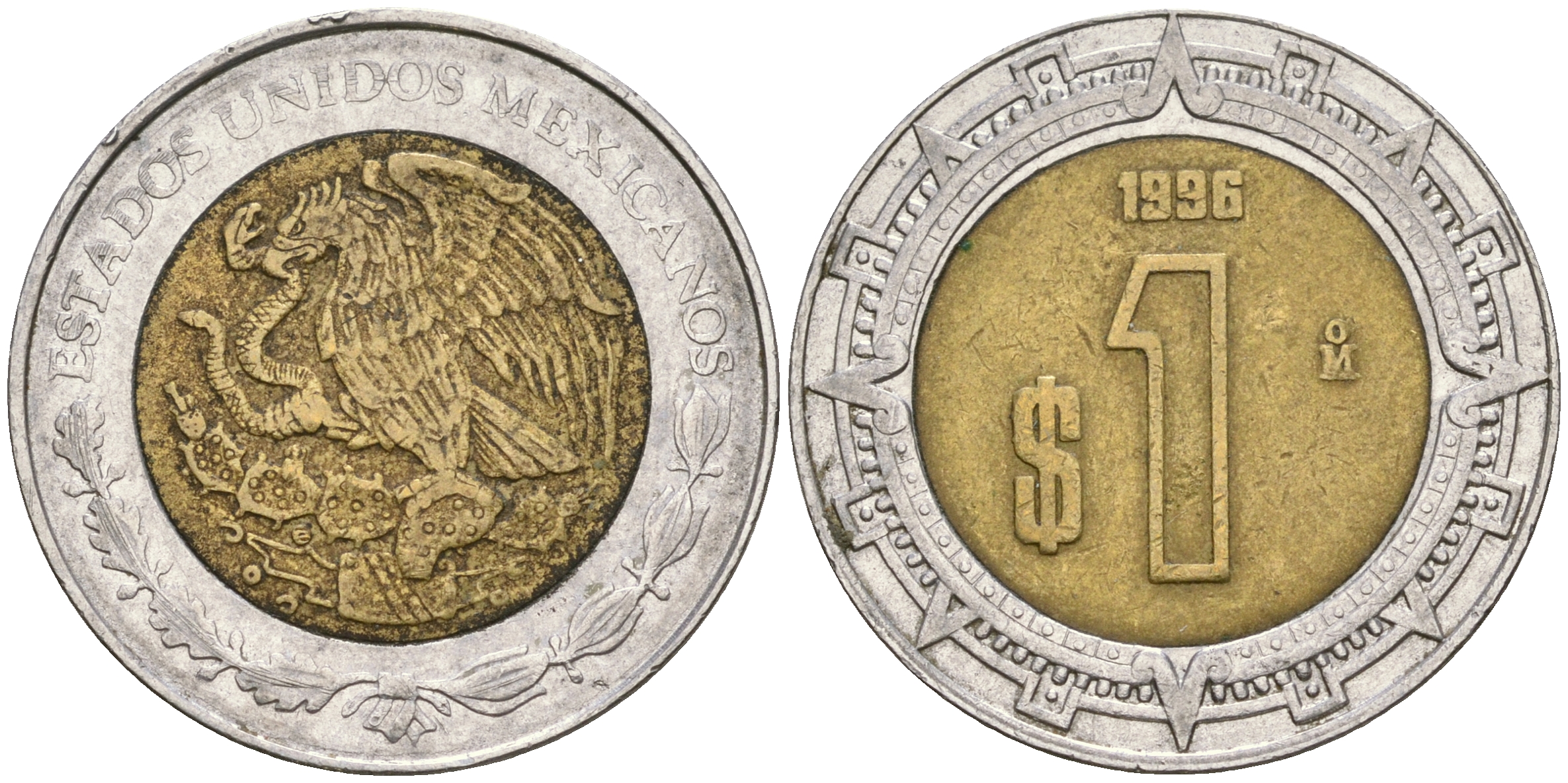 Мексика 1 песо 1996 Mo KM 603 биметалл 4364-457
