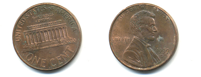 США 1 цент 1999 D, Авраам Линкольн KM 201b цинк плакированный медью 86-349