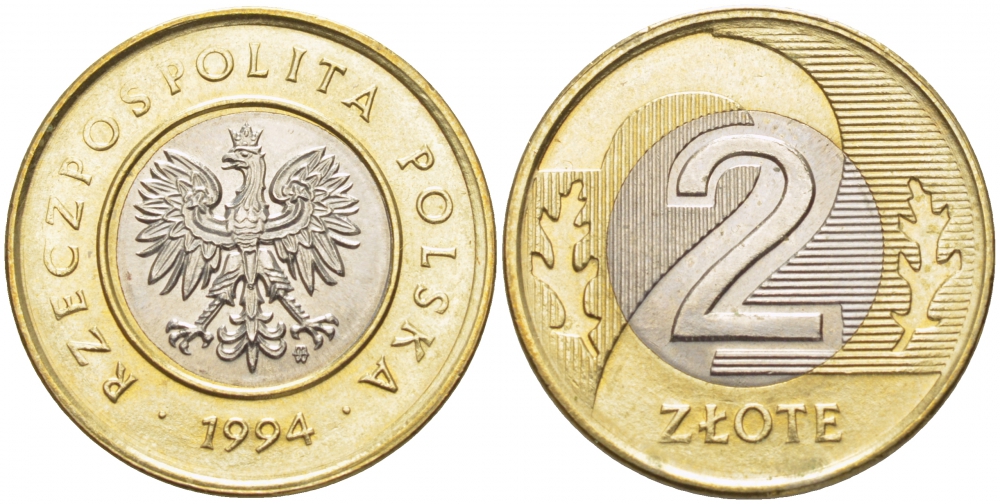 Польша 2 злотых 1994 MW KM 283 биметалл 175-1213