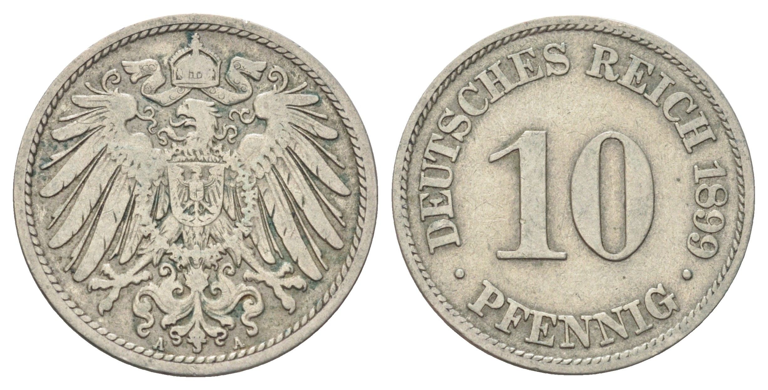 Германия 10 пфеннигов 1899 A KM 12, J. 13 медно-никель 4701-1112