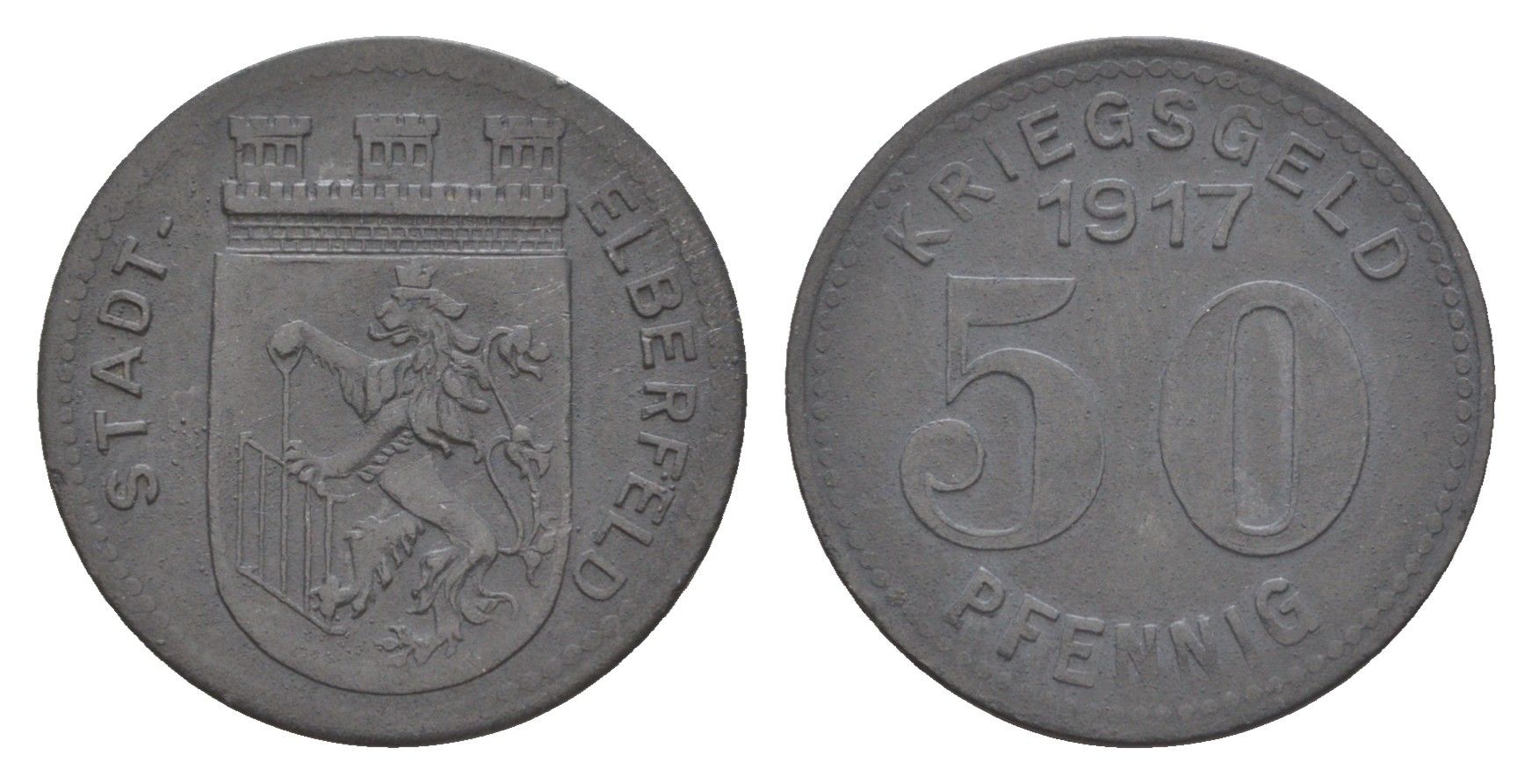 Эльберфельд 50 пфеннигов 1917 Funck 111.3, Men05 6413.3, Men18 8040.3 цинк 3459-543