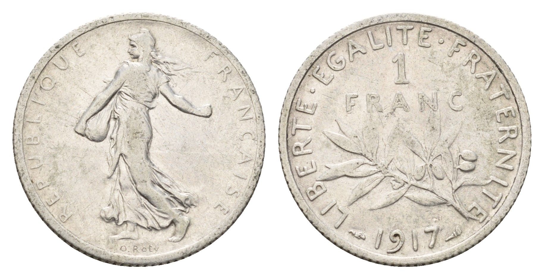 Франция 1 франк 1917 KM 844 серебро 93-255