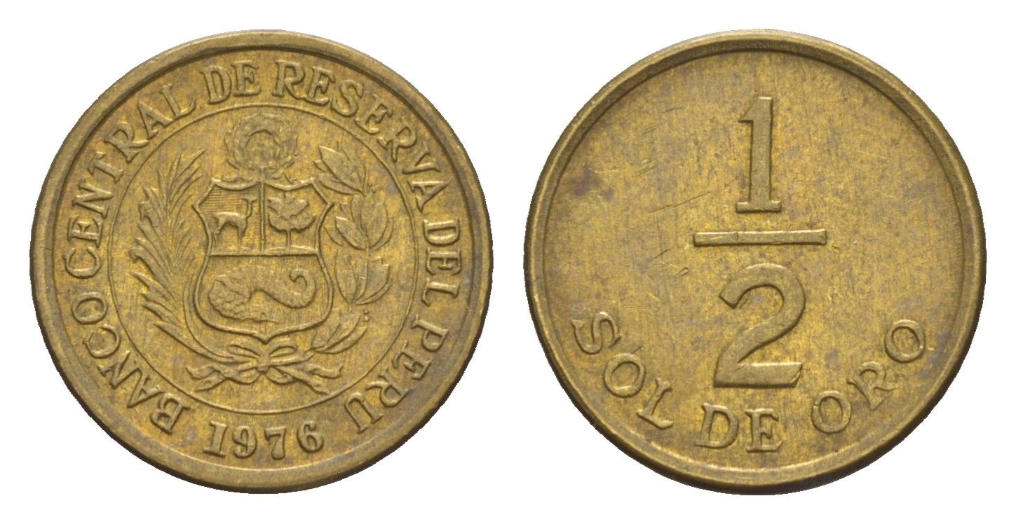 Перу 1/2 соль 1976 KM 265 латунь 4655-864