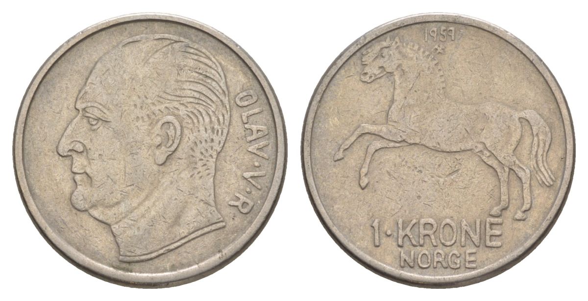 Норвегия 1 крона 1957 Хокон VII (1905-1957) KM 397 медно-никель 4635-636