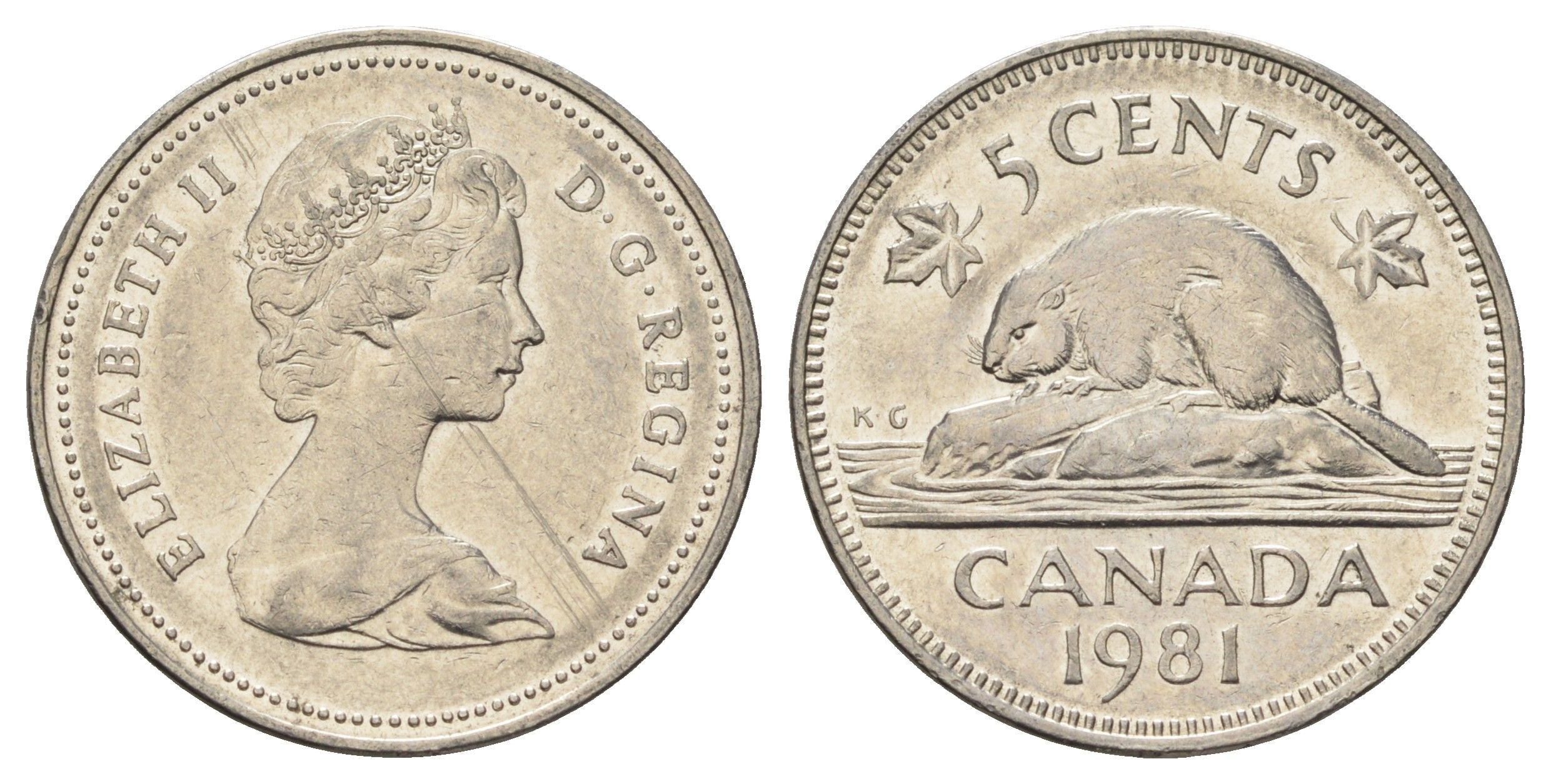 Канада 5 центов 1981 Елизавета II (1952-2022), бобр KM 60.2 никель 4689-419