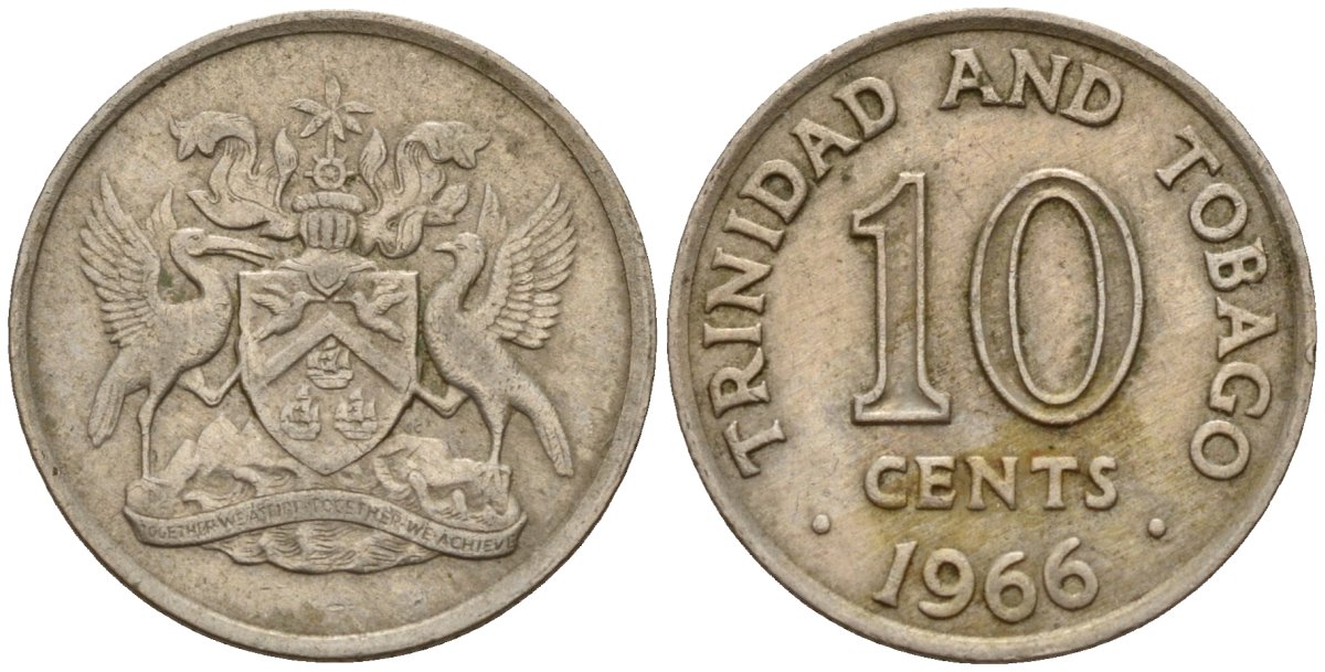 Тринидад и Тобаго 10 центов 1966 герб KM 3 медно-никель 4152-945