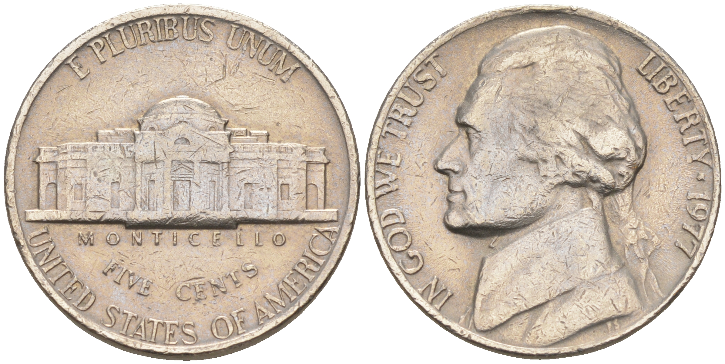 США 5 ЦЕНТОВ 1977 ДЖЕФФЕРСОН KM A192 медно-никель 190-124