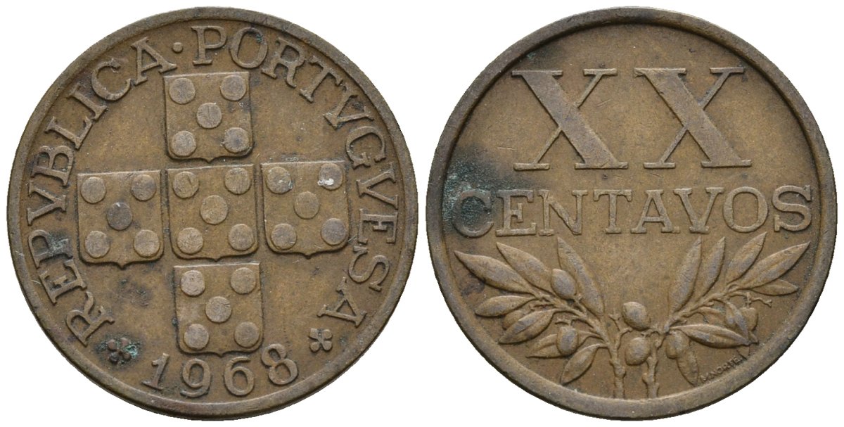 Португалия 20 сентаво 1968 KM 584 бронза 4147-567