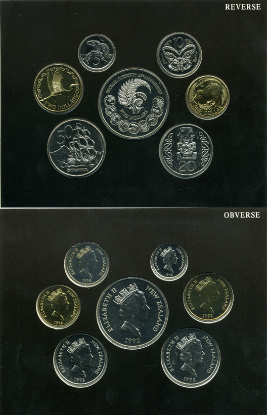 Новая Зеландия официальный набор из 7 монет 1992 25 лет десятичной системе, в оригинальном картонном буклете UNC 1-4-1-21