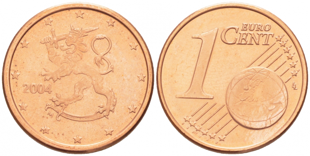ФИНЛЯНДИЯ 1 ЕВРОЦЕНТ 2004 KM 98 сталь плакированная медью UNC 3457-1161