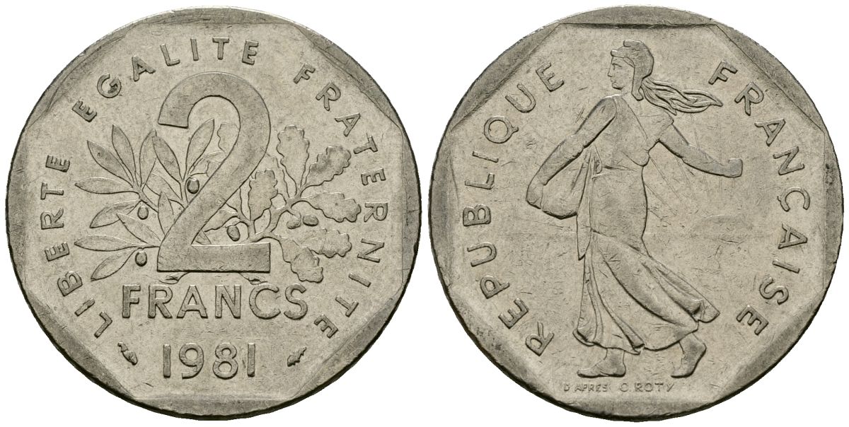 Франция 2 франка 1981 сеятель KM 942.1, Le Franc 272.3 никель 4120-1114