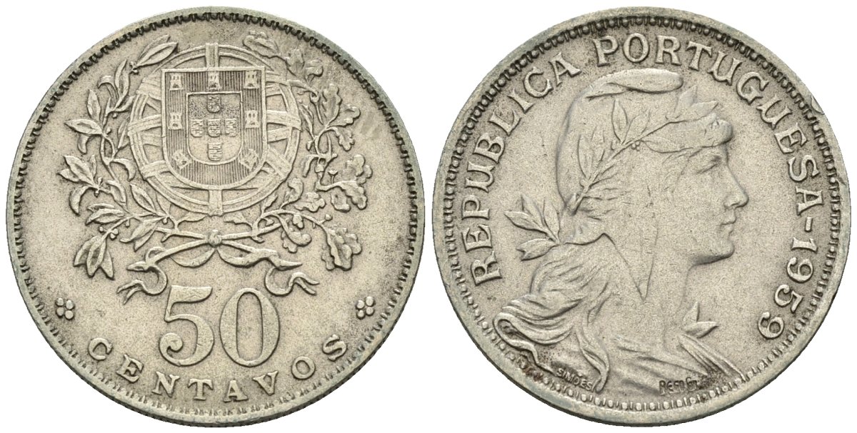 Португалия 50 сентаво 1959 KM 577 медно-никель 4148-337