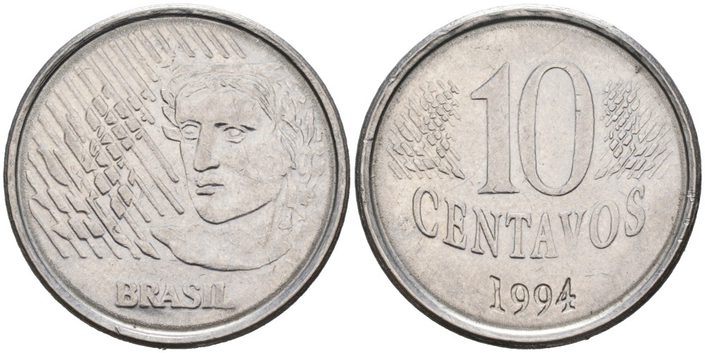 Бразилия 10 сентаво 1994 голова свободы KM 633 нержавеющая сталь 4178-416