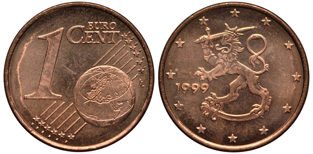 Финляндия 1 евроцент 1999 KM 98 сталь плакированная медью XF-UNC 4181-165
