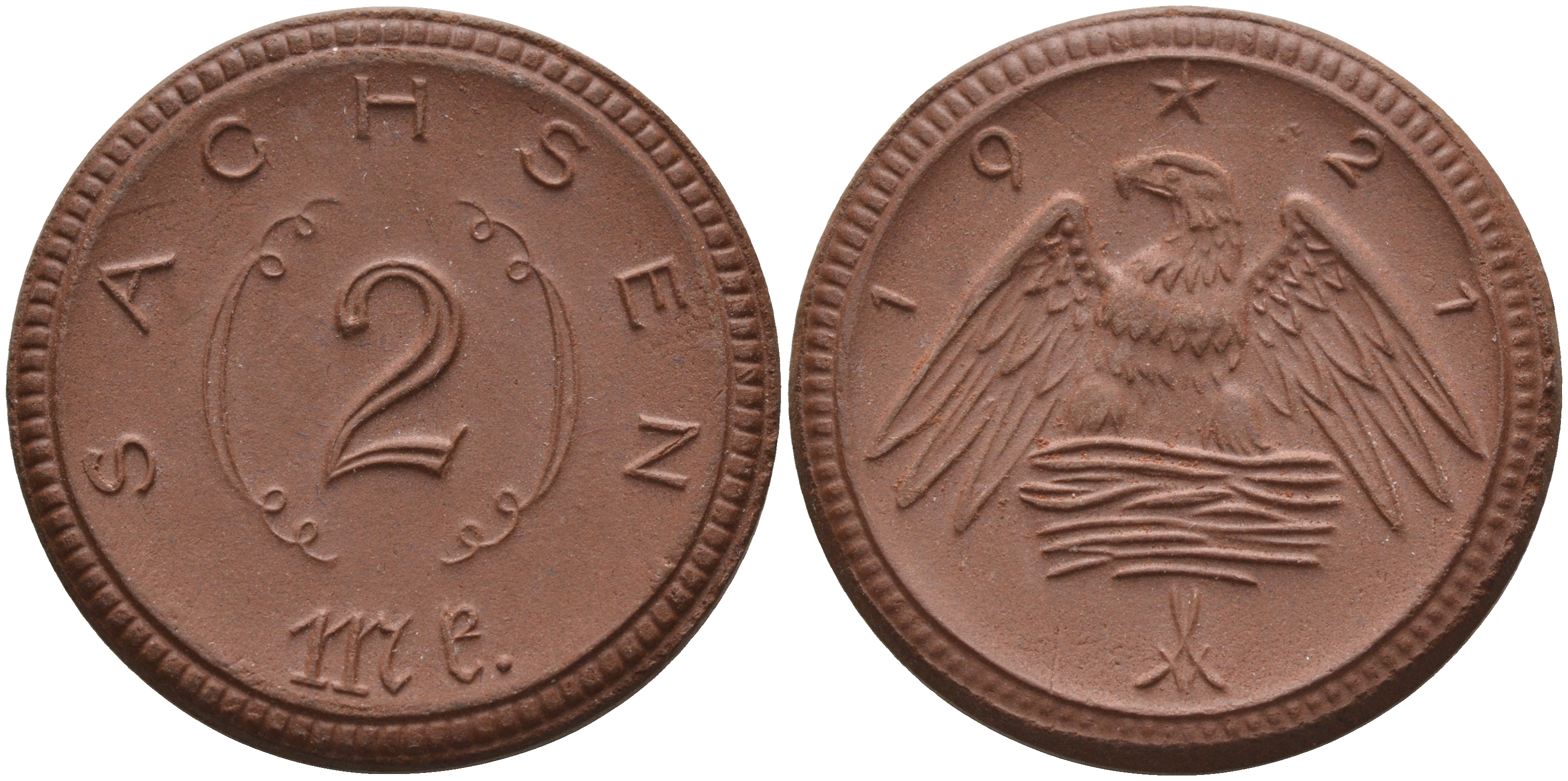 Саксония 2 марки 1921 J. N 56 фарфор 1094-1-42