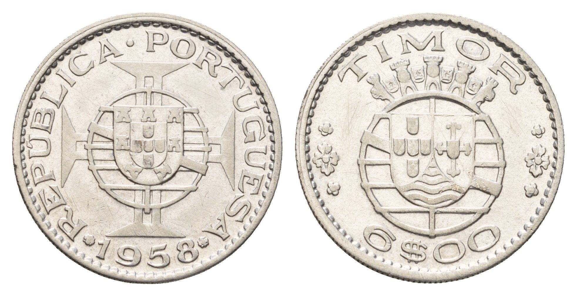 Португальский Тимор 6 эскудо 1958 год-тип KM 15 серебро 4671-812