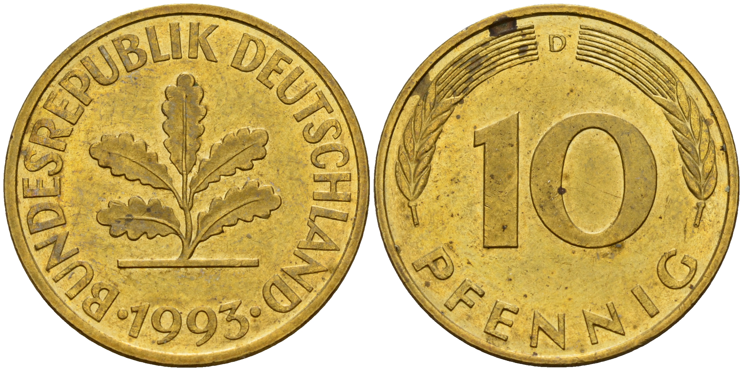 ФРГ 10 пфеннигов 1993 D J. 383, KM 108 сталь плакированная латунью    4603-646