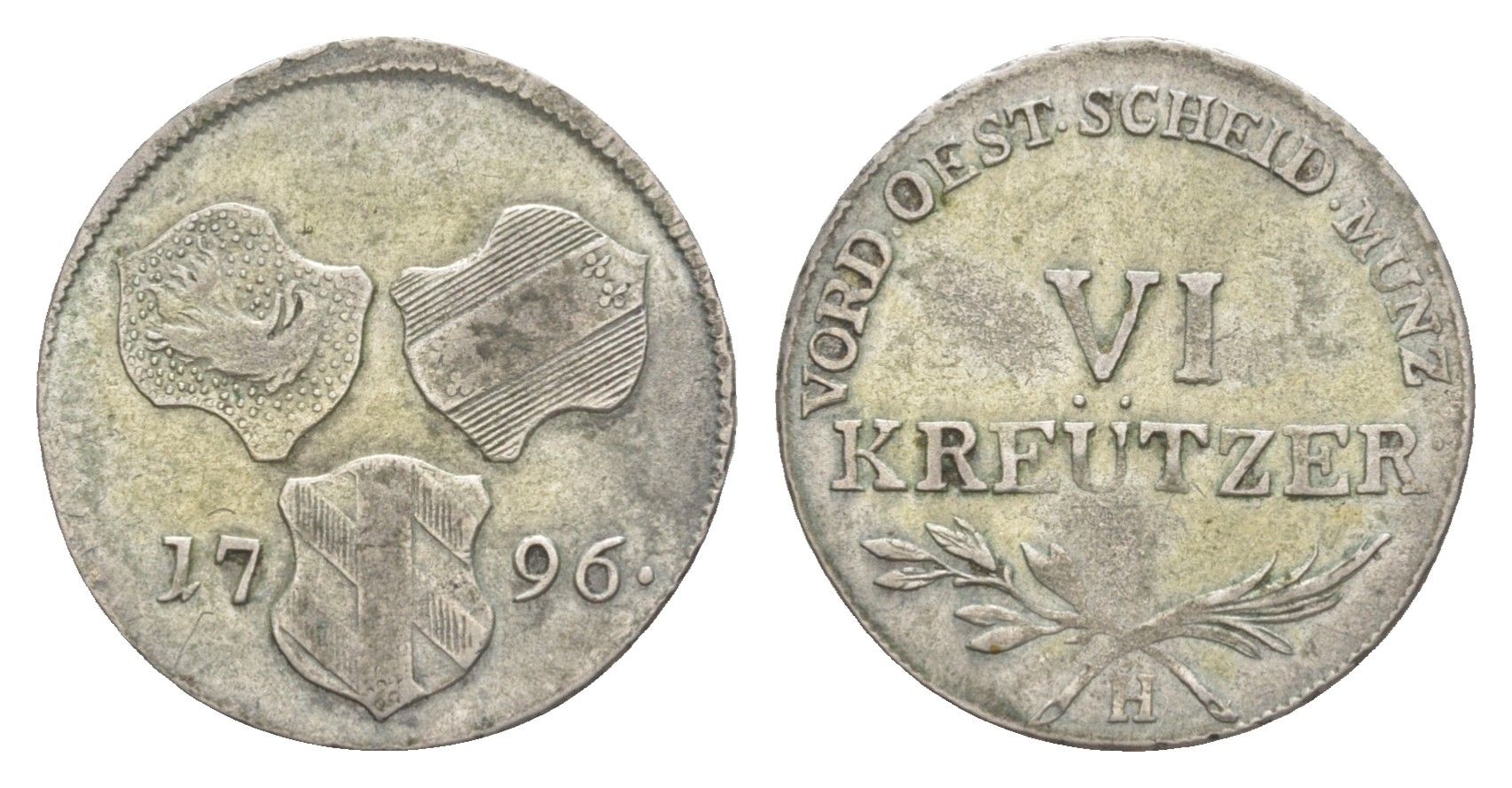 Передняя Австрия 6 крейцеров 1796 H, Франц II (1792-1835) KM 20 серебро 1518-233