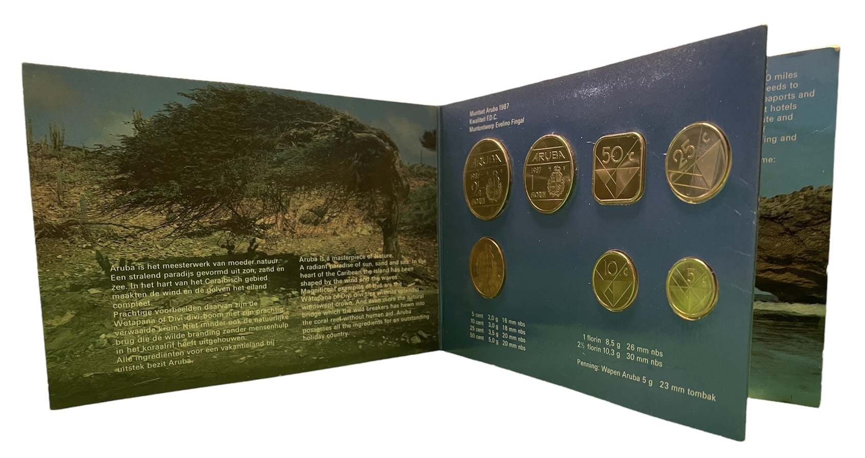 Аруба официальный набор из 6 монет 1987 в оригинальном буклете, с жетоном монетного двора KM MS2 UNC 2-5-2-31