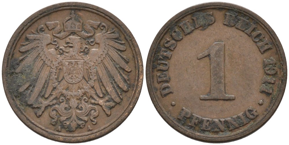 Германия 1 пфенниг 1911 A KM 10, J. 10 медь 4576-158