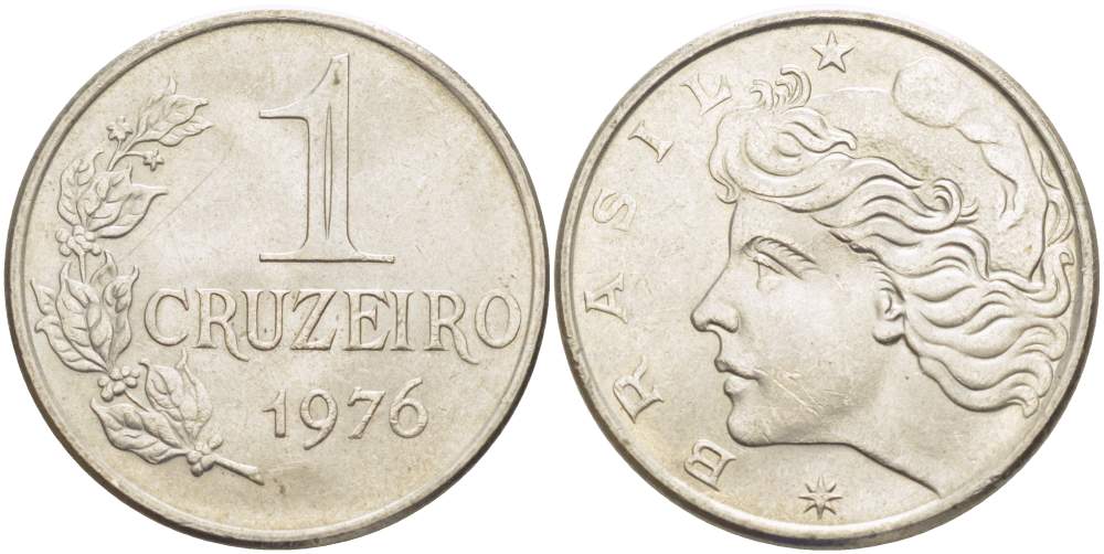БРАЗИЛИЯ 1 КРУЗЕЙРО 1976 РЕФОРМА (1957-1985) KM 581а медно-никель 4517-1215