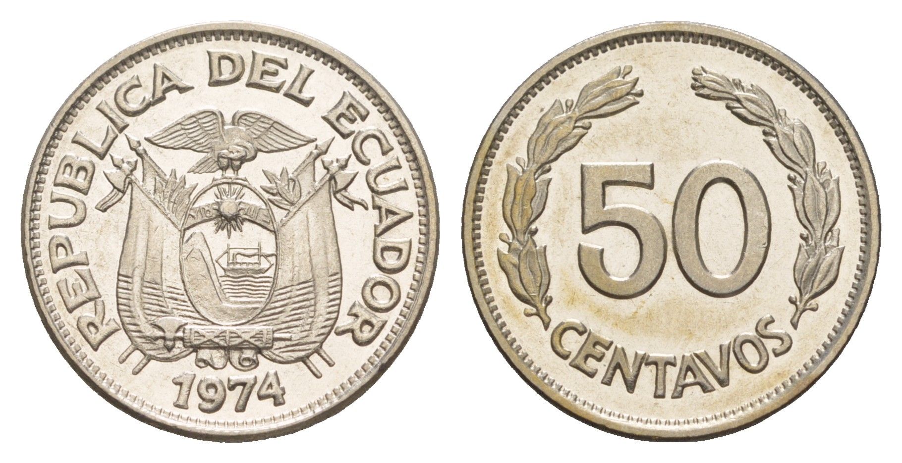 Эквадор 50 сентаво 1974 KM 81 сталь плакированная никелем UNC 4641-614