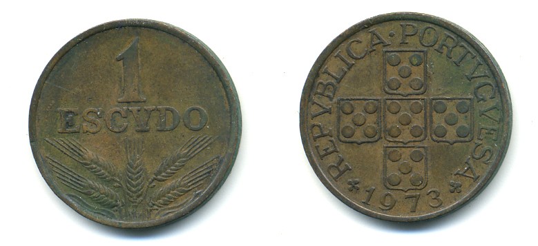 Португалия 1 эскудо 1973 KM 597 бронза 80-417