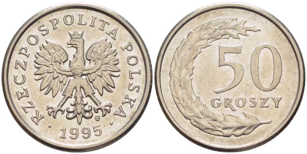 ПОЛЬША 50 ГРОШЕЙ 1995 MW KM 281 медно-никель 28-1151