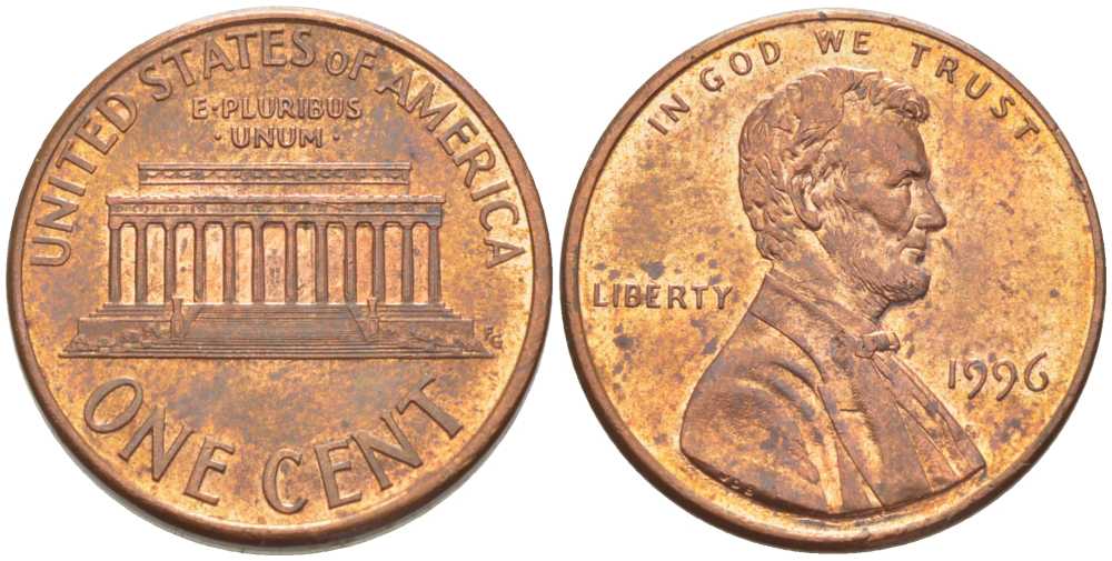 США 1 ЦЕНТ 1996 ЛИНКОЛЬН KM 201b цинк плакированный медью 211-1141