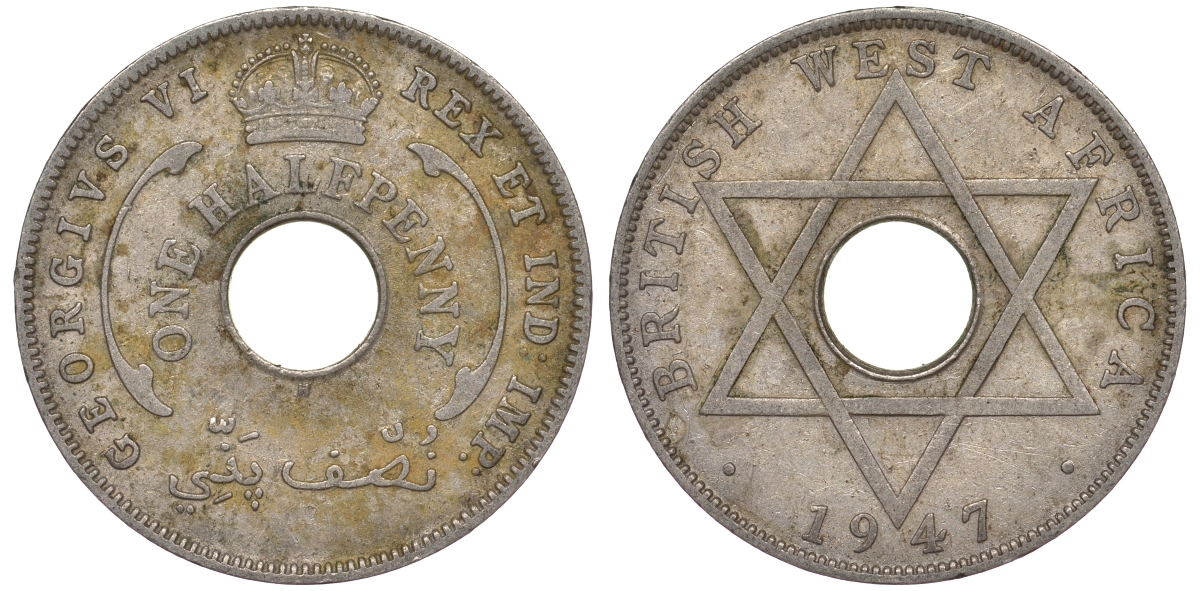 Британская Западная Африка 1/2 пенни 1947 H, Георг VI KM 18 медно-никель 25-2226